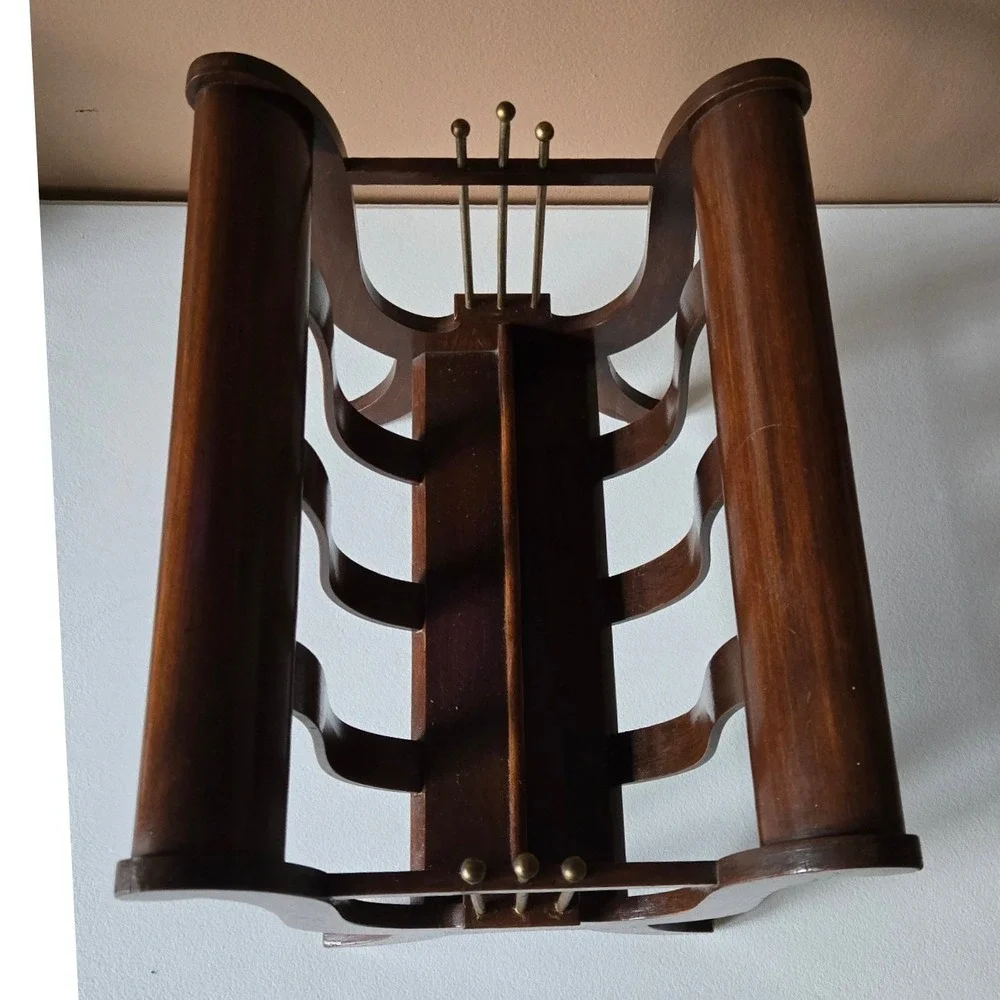 Vintage Brandt Mahogany Magazine Rack Brass Lyre Canterbury Hagerstown MD 3506